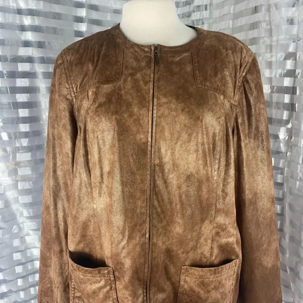 Alfred Dunner Brown Metallic Zip Up Jacket - Picture 2 of 5